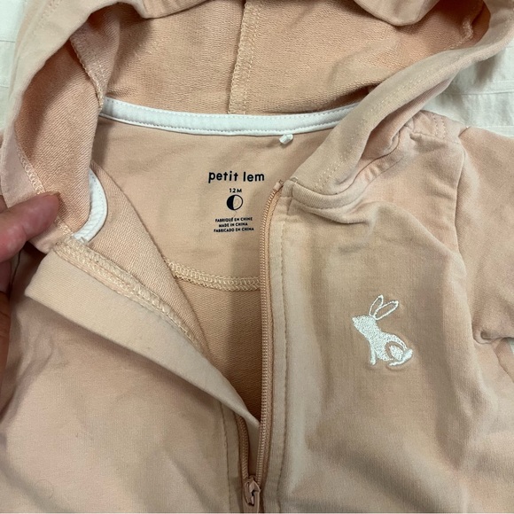 Petit Lem Pink Bunny Hooded Zip Up Onsie 12m - Picture 3 of 4